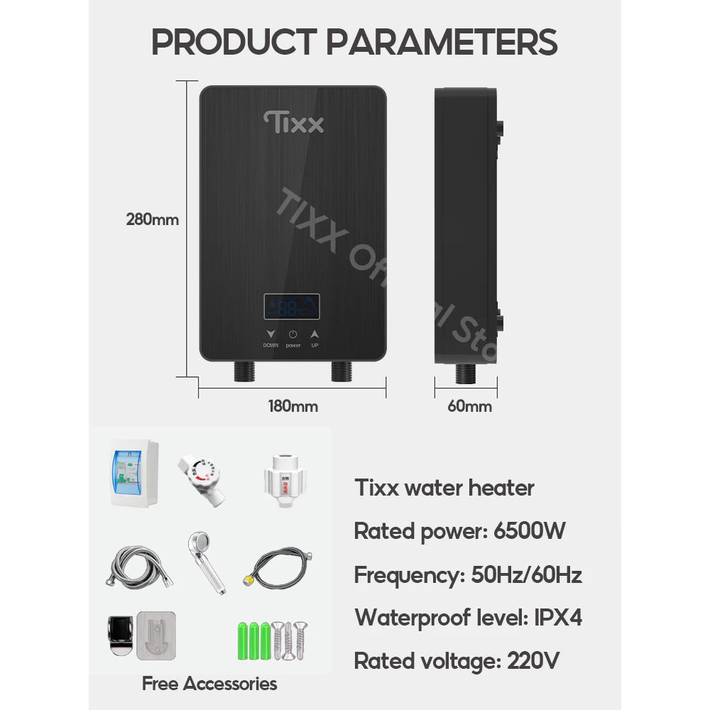 Tixx Water Heater 6500W LCD Touch Screen With Automatic Temperature Control